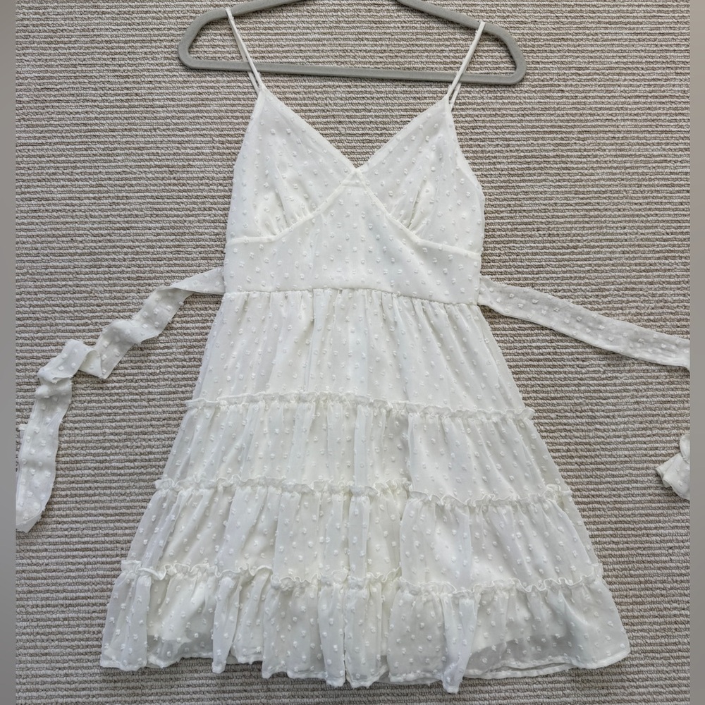 Altar'd State White Polka Dot Tiered Spaghetti Strap Dress